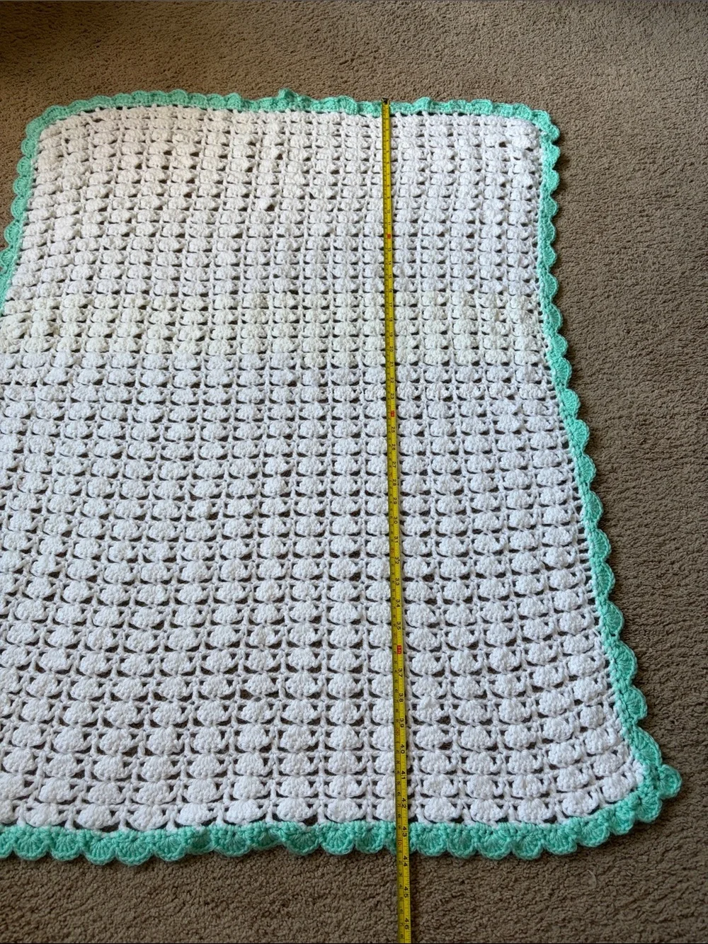 Hand Made Crochet Baby Afghan Mint Green Scalloped edge
